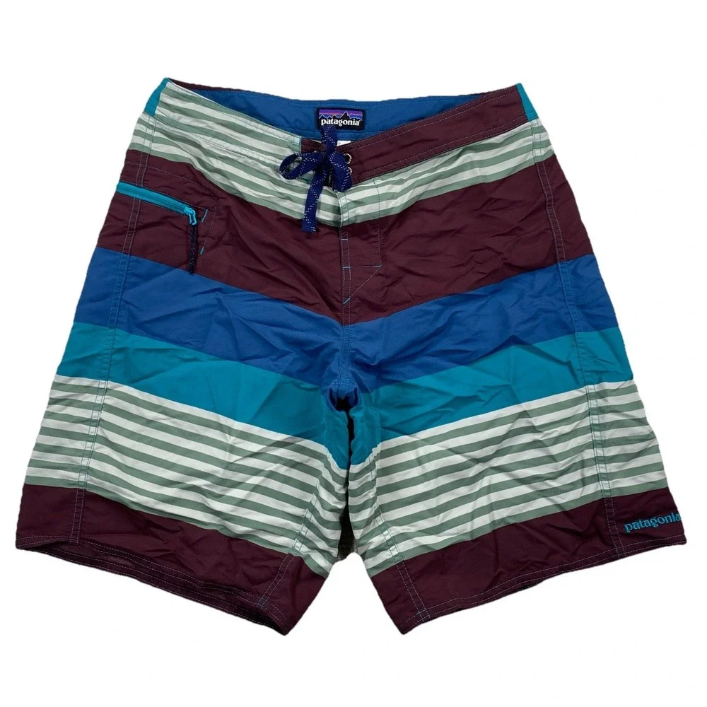 Patagonia Wavefarer Board Shorts Striped Blue Swimming Trunks Men's 33 9